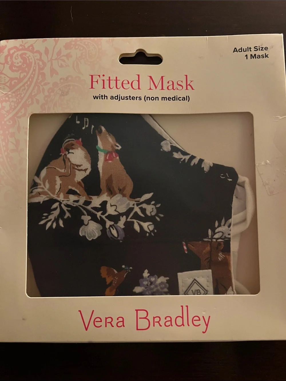 Vera Bradley Navy Face Mask with Floral and foxes holiday Print 100% cotton